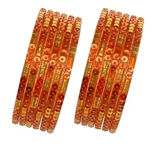 Glass Bangles Set for Women (12 Pieces) | Traditional Designer Chudi with Sequin & Gold Bead Work | Sizes 2.4/2.6/2.8 | Wedding, Bridal & Festive Jewellery