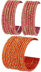 Colorful Glass Bangles/Kada Set Combo Ornamented with Colourful Chips & Beads_Bridal1347 (AkBang2-AYV1.b_bang)