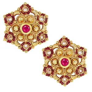Shining Jewel - By Shivansh Shiining Jewel 18K Gold Plated Pure Copper Kundan, LCT, Pearls and CZ studded Traditonal Ethnic Stud Eaarrings for Women (SJ_1722)