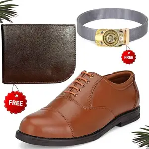 Vitoria Men's Fashionable PU Formal/Party Shoes | Shoes Combo with Free Wallet & Belt | Stylish & Comfortable | Ideal for Office, Casual Outings, Parties (3385_TCC-BR-1010) (Multicolor)(Size: 10UK)