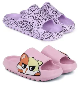 Pampy Angel Combo Pack of 2 Slipper/Flip Flops/Slides for Men,(YW-Love-Purple,Pika-Pink),37 (Euro)