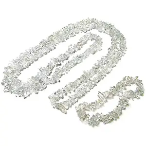 Nature's Crest Crystal Quartz Natural Stone Tumbled Chip Necklace 32" & Bracelet Set Gemstone for Vastu Healing Mediation Reiki & Pooja