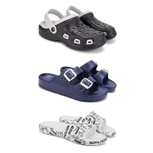 WINGSCRAFT Lightweight Classic Clogs || Sandals with Slider for Men-Combo(3)-3018-3116-3104-8 White