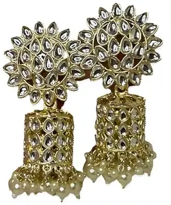 Golden Kundan Jhumka Earrings For Women/Girls, Jhumkas for Ethnic wear