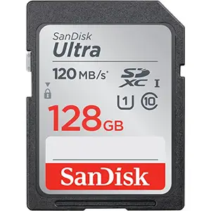 SanDisk Ultra SDXC UHS-I Card 128GB 120MB/s R, for DSLR Cameras, for Full HD Recording, 10Y Warranty