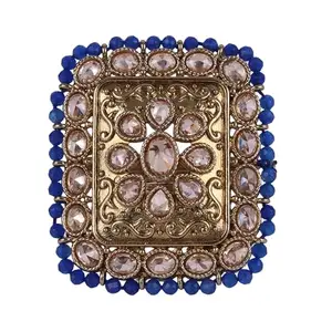 Saloni Fashion Jewellery Admirable Square and Oval Shape Gold Plated Adjustable Finger Ring For Women and Girls