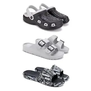 DRACKFOOT Lightweight Classic Clogs || Sandals with Slider for Men-Combo(3)-3018-3114-3103-10 Black