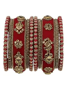 Adwitiya Collection Red Velvet Silk Thread Chuda Bangle Set(2.4)