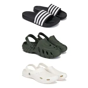 Lightweight,Classic SliderSandals with Clogs for Men-Combo(3)-3024-3137-3147-10 White-4217