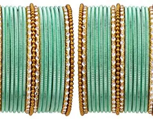 Chinar Jewels Mint Green Metal Bangle Set Designer Traditional Ethnic Bangle Set of 56 for Both Hands For Women and Girls.This Beautiful,Dazzling Bangles set will enhance girls/women Beauty.(2.8)