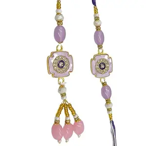 Khammaghani Rakhi Set for Brother and Bhabhi | purple Gold color Rakhi Combo with Gift Potli & keychain | Rakshabandhan | Pair