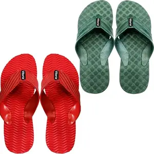 Vitoria Men Slippers | Soft Comfortable Stylish And Anti Skid Men's Flip-Flops & Slippers | Color : Green-Red | Size : 7, FPKS01SpidrGrnSlprS03WveRedSlpr2SP-7