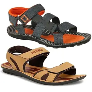 Liboni Men Grey Orange & Brown Casual Sandals Combo Pack of 2 (8)