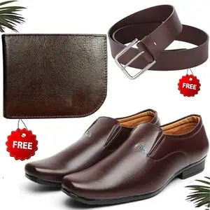 Stylish Trendy Formal Shoes/Party Shoes/Shoes Combo with Free Wallet & Belt for Men and Boys (BAZAAR3699_TCC-BR-2005) Multicolor