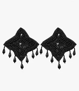 Cherry Glitz Ethnic Boho Designer Handmade Earrings for Women (Black)