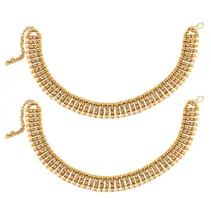 Silver Shine Gold plated designer pearl Diamond Anklet for Women And Girl