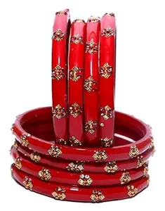 Generic Red Glass Ornamented Bridel Party Bangle Cum Kada Party Set Decorative With Colorful Beads And Stone (With Safety Cum Gift Box) (2.4)