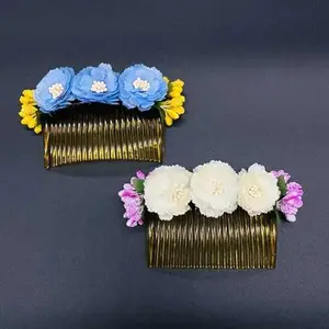 Vinshbond Flower Hair Comb/Comb Flower, HandMade Hair Comb For Woman & Girls Pack of 02,Color-Multi.
