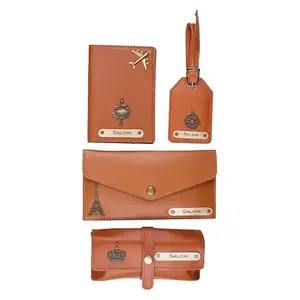 AICA Personalized Name & Charm Leather Wallet Womens Combo Giftset (TanBrown)| Birthday Anniversary Wedding Gifts for Mother Mom Sister Friend | Mothers Day Gifts for Mom