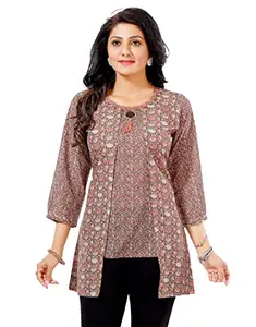 Meher Impex Women's Cotton Jacket Style Tunic Top (Color_Red, Multicolor; Size_Large)