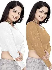 MEERAANT-77 ENTERPRISE Women's Shimmer Crop Top Blouse with Round Neck, Half Sleeves, Streachable Readymade Blouse Choli