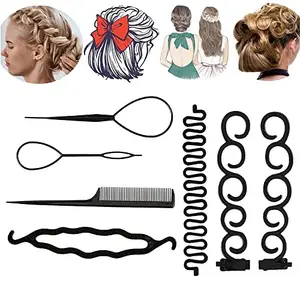 ASG Women's hair accessories Hair French braid tools Styling tools and utensils Hair braiding accessories Women's hair styling set of 7 pieces (Black 7-piece set)