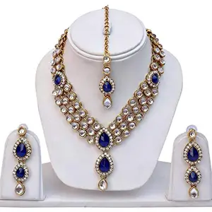 Shining Diva Fashion Kundan Traditional Necklace Jewellery Set for Women (Blue) (8408s)