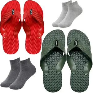 Vitoria Men Slippers | Soft Comfortable Stylish And Anti Skid Men's Flip-Flops & Slippers | Color : Multicolor | Size : 9, 2SLPWaveRedBoltGrenDrkGryLgtGryScks-9