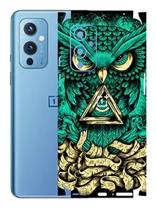 AtOdds - OnePlus 9 Mobile Back Skin Rear Screen Guard Protector Film Wrap with Camera Protector (Coverage - Back+Camera+Sides) (Green Owl)