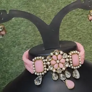 Vintage Style Pearl and Crystal Jewellery Set with Pink Flower Design, Bracelet and Earrings