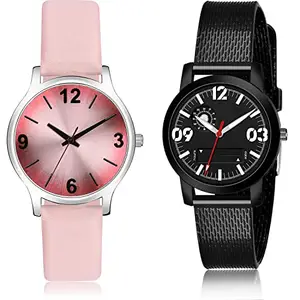 NEUTRON Stylish Analog Pink and Black Color Dial Women Watch - GM352-(20-L-10) (Pack of 2)