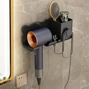 Krupaksh Wall Mounted Blow Hair Dryer Holder Shelf Rack Stand Hanger Toilet Dryer Rack & Hands Free Hair Dryer Holder Storage Box Hot Magic Sticker Racks (1Pcs)
