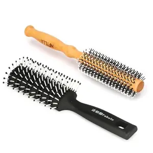 Nfilla Mini Quiff Roller Brushes, 2 Pcs Portable Curling Brushes With Wooden Handle And Nylon Bristles For Blow Drying, Styling Short Or Thin Hair & Vented Hair Brush and Hair Comb