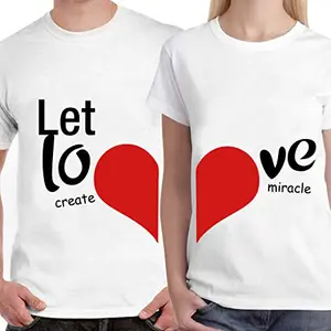 DreamBag Limit Fashion Store - Let Love Create Miracle Unisex Couple T-Shirt (Men-XL/Women-XXL) White