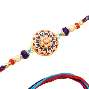 Floweraura Premium Handcrafted Elegant Artistic Moti Rakhi With Roli Pack For Raksha Bandhan - Rakhi For Brother, Bhai, Kids, Bhaiya, Cousins & Raksha Bandhan Gift