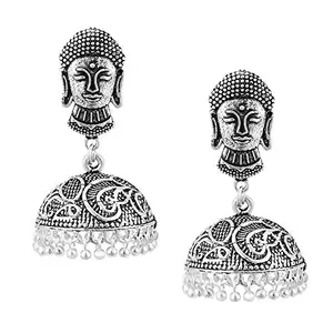 Shining Jewel - By Shivansh Shining Jewel Ethnic Silver Oxidised Buddha Jhumka Earring (SJ_820)