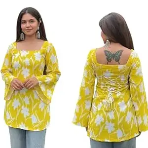 MAHIRA 'S COMFORT MAHIRA'S Women's Short Kurti, Black Rayon Tunic Top with Embroidered Sleeves, 3/4 Designer Sleeves