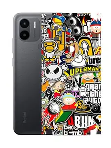 AtOdds - Redmi A1 Plus Mobile Back Skin Rear Screen Guard Protector Film Wrap with Camera Protector (Coverage - Back+Camera+Sides) (Sticker Bomb)