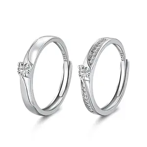 PALMONAS Solitaire Band Couple Rings | 925 Silver | Trendy Promise Rings | Teen Girls Couple's And Best Friends Rings | Modern Style | For Womens And Girls