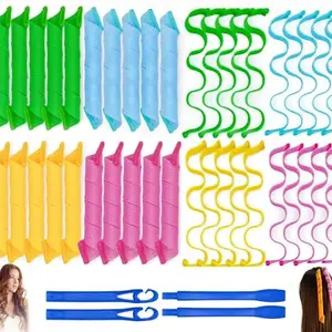 APOEM 40PCS Hair Curlers Heatless Magic Hair Rollers Wave and Spiral Two Styles Formers(12inches) with 4PCS Styling Hooks Kit DIY Hair Curlers No Heat Damage for Most Hairstyles Short and Medium Hair
