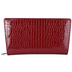 Leather Junction PU Leather Large Capacity Red Zipper Wallet for Women (13375000)