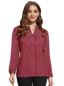TOOCHKI Women's Polka Dots Regular Fit TOP (TOOCHKI117-TP_Maroon