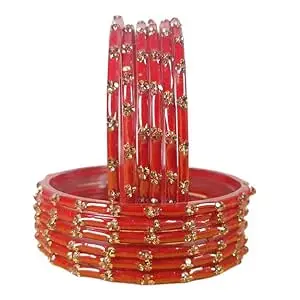 BANGLESKART Glossy Glass Bangles Set For Women & Girls with Zircon Diamond Stone | Trendy Transparent Crystal Glass Bangles | Fancy Kanch ki Chudi Set | Bangles for Wedding, Party- Set of 12