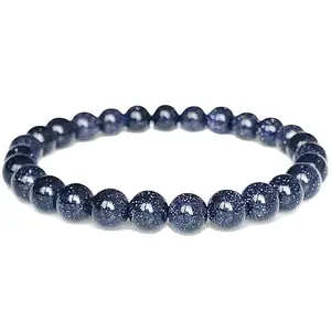 RRJEWELZ 8mm Natural Gemstone Blue Sandstone Round shape Smooth cut beads 7.5 inch stretchable bracelet for men. | STBR_RR_M_02225