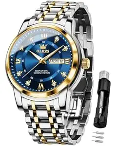 OLEVS Watches for Men Fashion Diamond Analog Quartz Men's Easy Reader Watch Stainsteel Steel Date Waterproof Luminous Business Watch