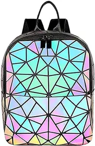Nirvik 22 ltrs (8 Cms) Geometric Holographic Luminous Backpack Bag For Girls, Ladies, Boys, Unisex Schoolbag Handbag Student Travel Bag Colour Changing Reflective Bag