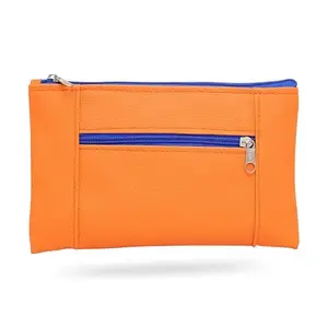 Beanskart Zipper Purse for Ladies | Womens Wallet | Ladies Leather Wallet |Pouches for Multipurpose use | Money Wallet (Orange-Blue Zip)