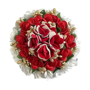 GuruEmbellish GuruEmbelish Artificial Flower Hair Bun Gajra Bridal Hair Styling Accessories Women and Girls-Pack of 1-Red&White