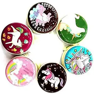 FATFISH Pack of 6 Unicorn Style Metal Tin Pouch for Earphone, Coins, Memory Card, Pendrive & Jewllery Pouch Case (Multicolor)