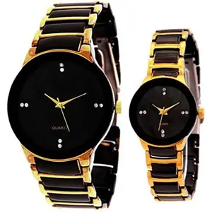 Quebec Iik Gold Black Couple Analog Watch for Men and Boys & Girls and Women Watches